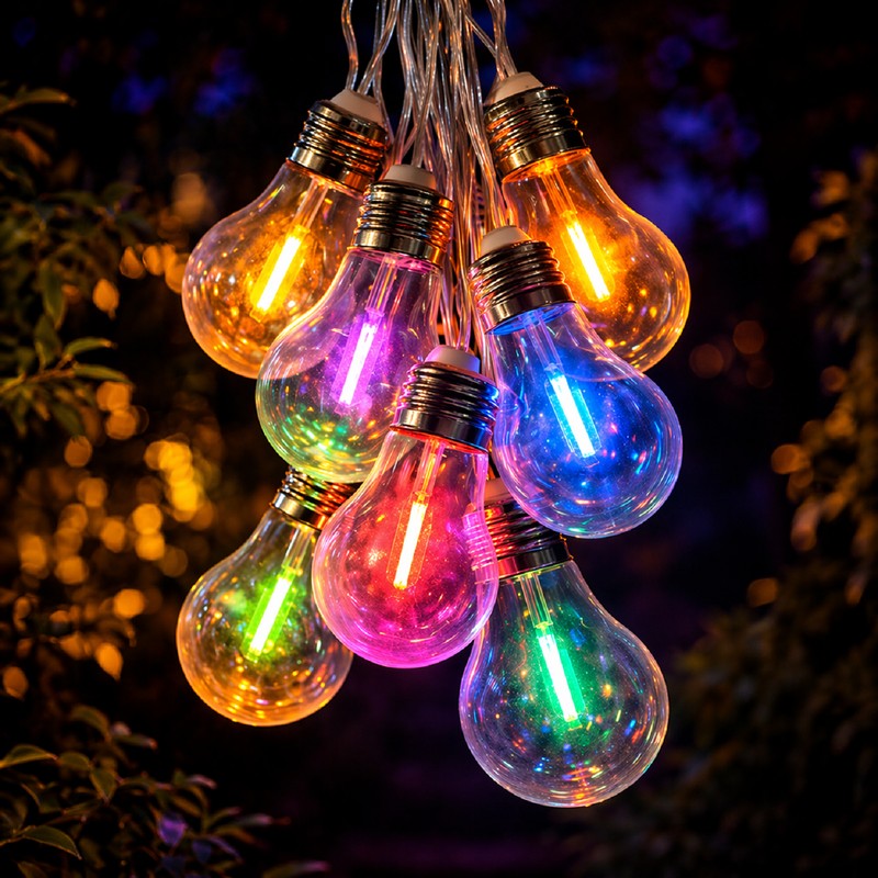 Ghirlanda luminoasa solara, Forever Light LED Sunari FLS-400, lungime 4m, 10 becuri multicolore, IP44, dimensiune panou solar 65x65mm, distanta intre becuri 30cm, lumina ambientala