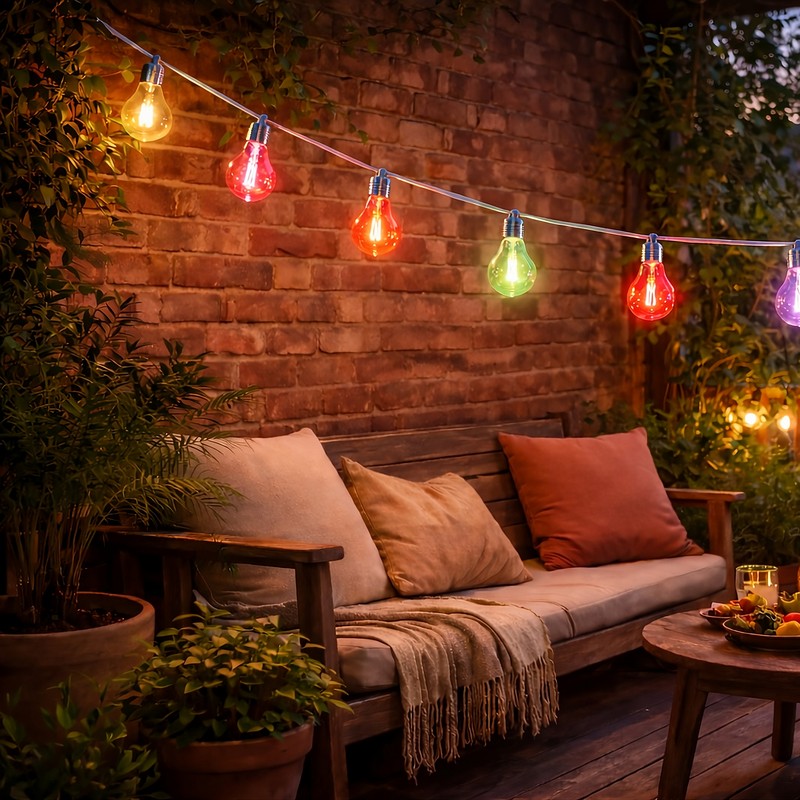 Ghirlanda luminoasa solara, Forever Light LED Sunari FLS-400, lungime 4m, 10 becuri multicolore, IP44, dimensiune panou solar 65x65mm, distanta intre becuri 30cm, lumina ambientala