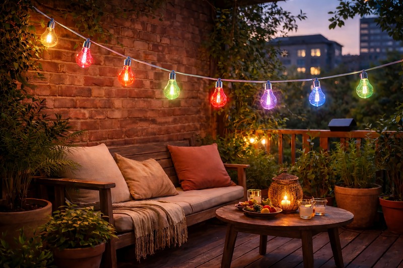 Ghirlanda luminoasa solara, Forever Light LED Sunari FLS-400, lungime 4m, 10 becuri multicolore, IP44, dimensiune panou solar 65x65mm, distanta intre becuri 30cm, lumina ambientala