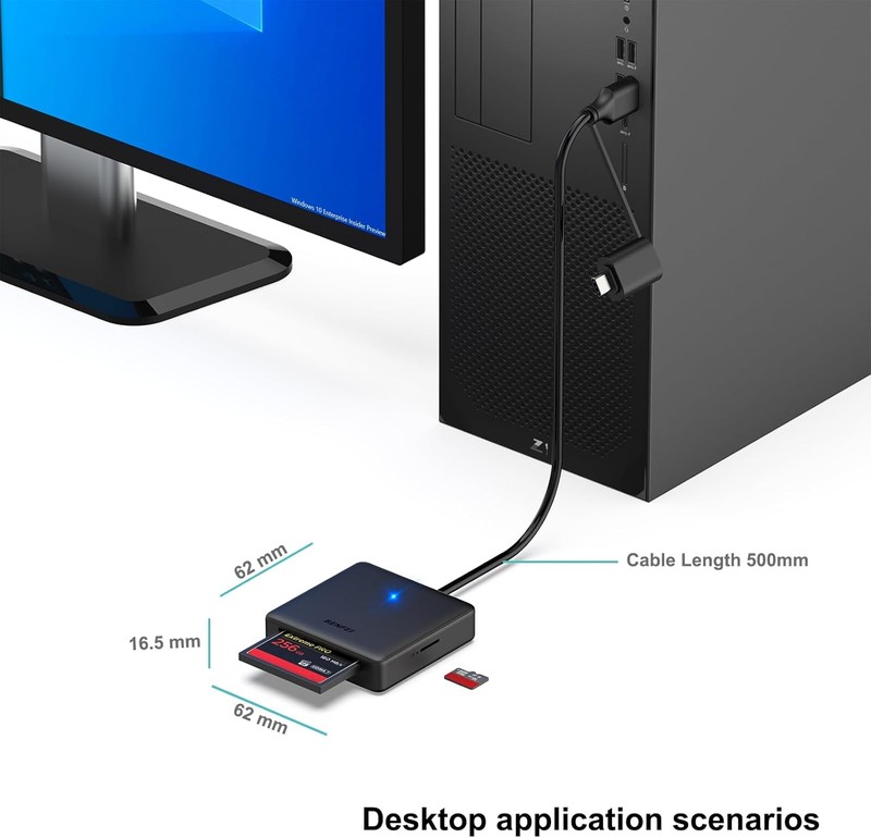 Cititor de carduri Benfei 4 in 1, citeste SD MicroSD MS CF, conectare USB-C USB-A, interfata USB 3.0, cablu 0.63m