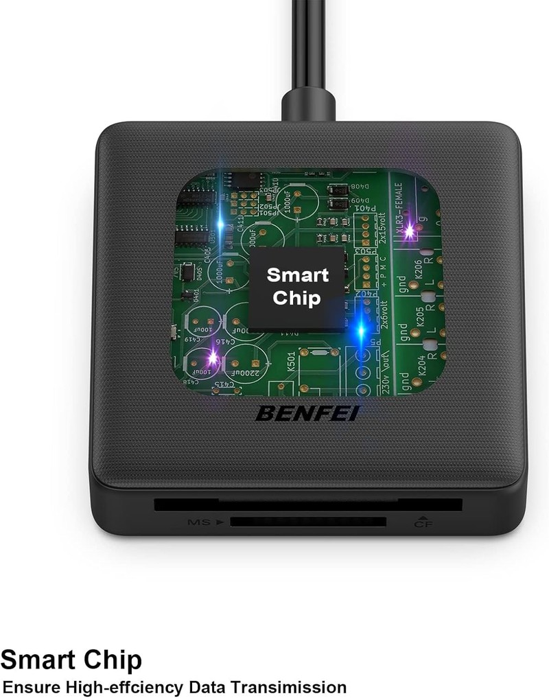 Cititor de carduri Benfei 4 in 1, citeste SD MicroSD MS CF, conectare USB-C USB-A, interfata USB 3.0, cablu 0.63m