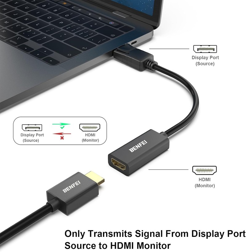 Adaptor unidirectional Benfei, DisplayPort 1.2 la HDMI 1.4 4K, cablu 0.15m, Negru