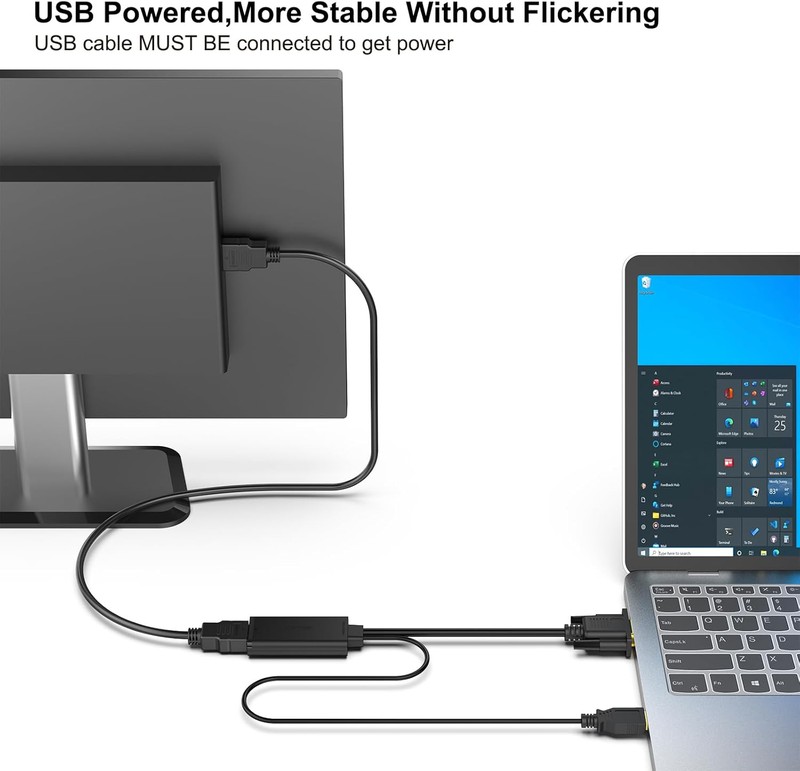 Adaptor Benfei VGA la HDMI, Full HD 1920x1080 @ 60Hz 1080P, cablu audio incorporat, lungime cablu 0.26m, cu conexiune USB pentru alimentare suplimentara, Negru