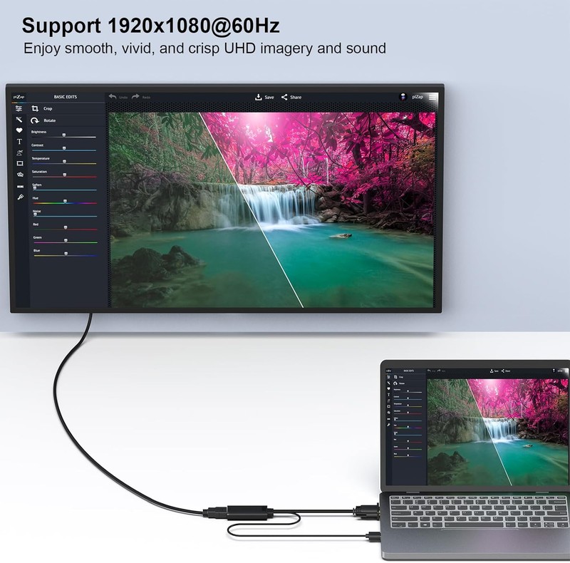 Adaptor Benfei VGA la HDMI, Full HD 1920x1080 @ 60Hz 1080P, cablu audio incorporat, lungime cablu 0.26m, cu conexiune USB pentru alimentare suplimentara, Negru