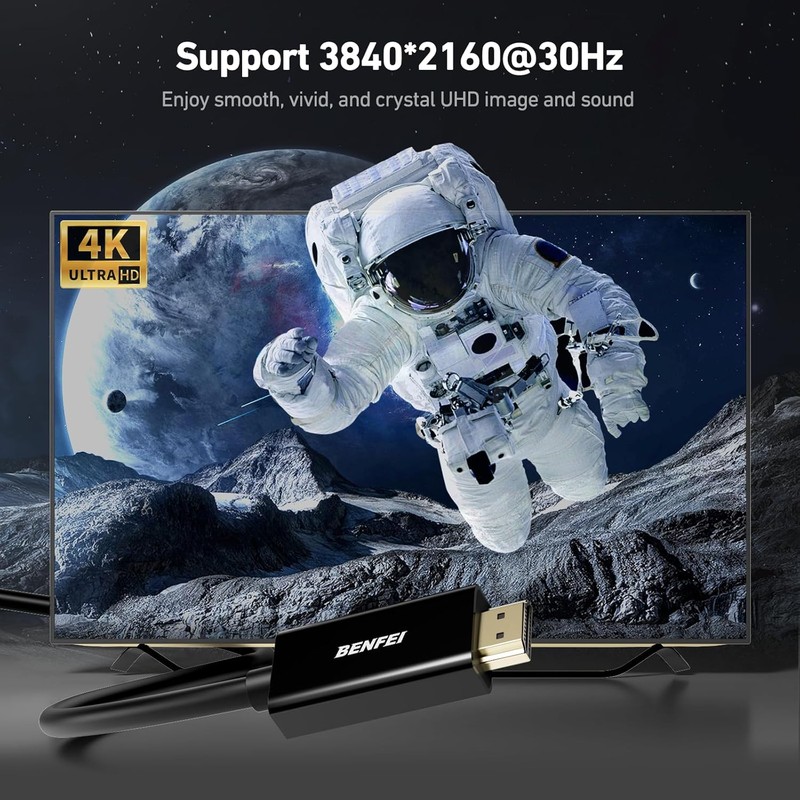 Cablu Benfei 4K DisplayPort la HDMI unidirectional, lungime1.8m, rezolutie UHD 3820 x 2160 @ 30Hz, Negru