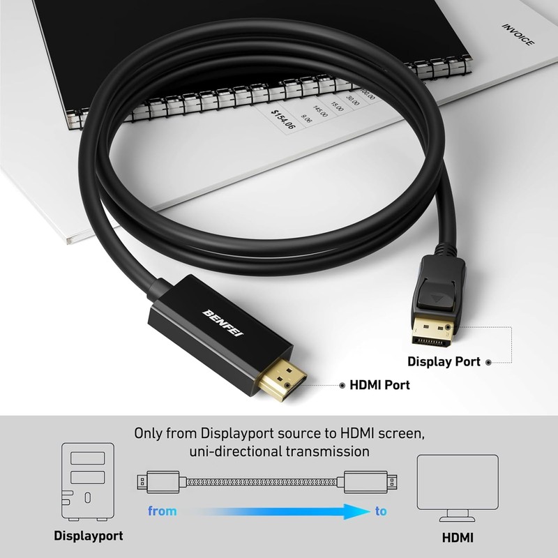 Cablu Benfei 4K DisplayPort la HDMI unidirectional, lungime1.8m, rezolutie UHD 3820 x 2160 @ 30Hz, Negru