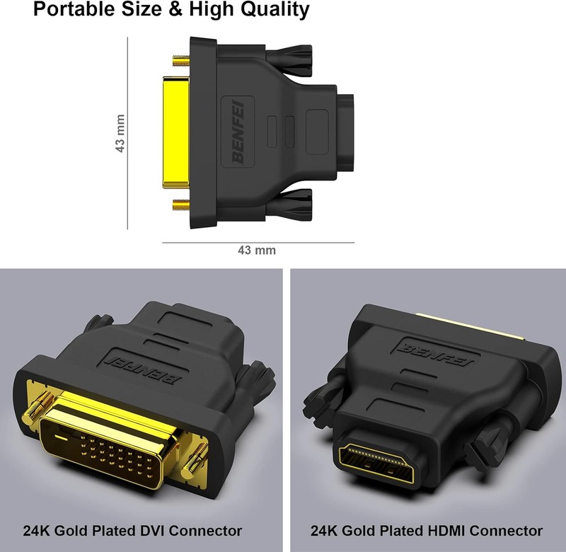 Set 2 adaptoare bidirectionale Benfei, DVI la HDMI, Full HD 1080p 1920x1080 @ 60Hz Negre