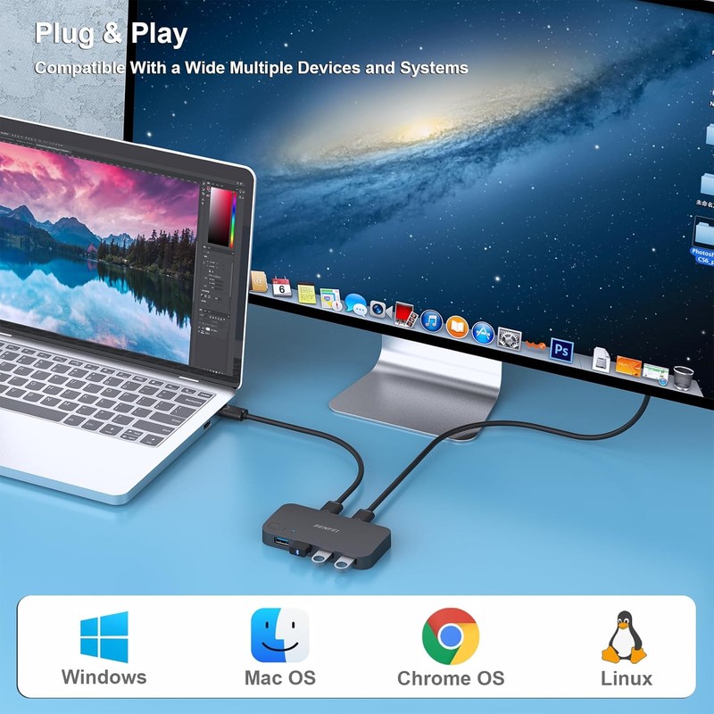 Hub USB Benfei switch 3.0, 4 porturi, cu comutator, Negru