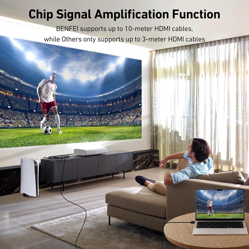 Switch HDMI 4K 60Hz 2K 144Hz, cu 4 porturi de intrare si o iesire, port USB-C pentru alimentare suplimentara, HDCP 2.3, cablu 1.2m, suporta conexiuni cu cabluri de pana la 10m, negru