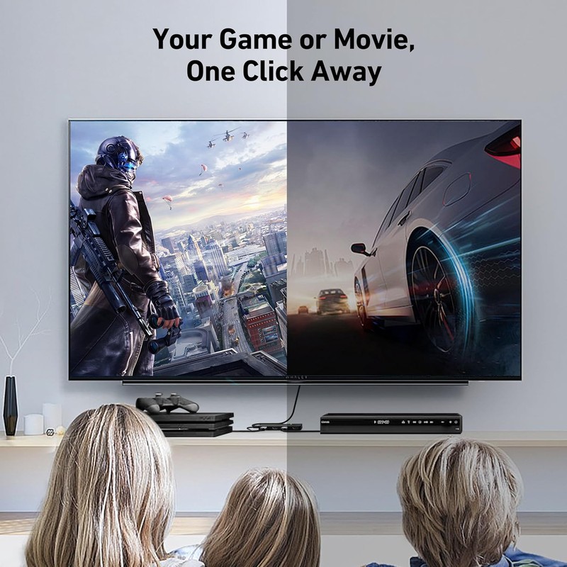 Switch HDMI 4K 60Hz 2K 144Hz, cu 4 porturi de intrare si o iesire, port USB-C pentru alimentare suplimentara, HDCP 2.3, cablu 1.2m, suporta conexiuni cu cabluri de pana la 10m, negru