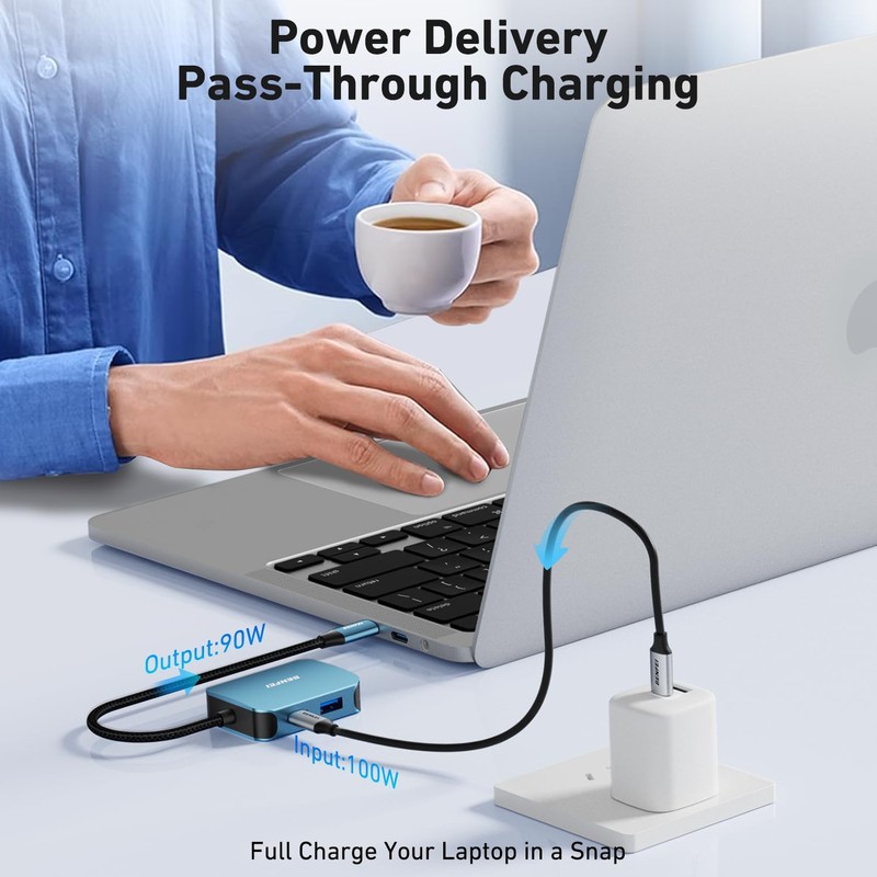 Hub USB Benfei 4 in 1 USB-C la 4K HDMI USB-C 1x A, cablu 0.15m, Albastru