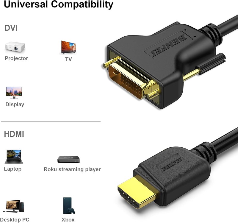Cablu Benfei HDMI la DVI, lungime 0.9 m bidirectional, Full HD 1080P, 32 AWG, Negru