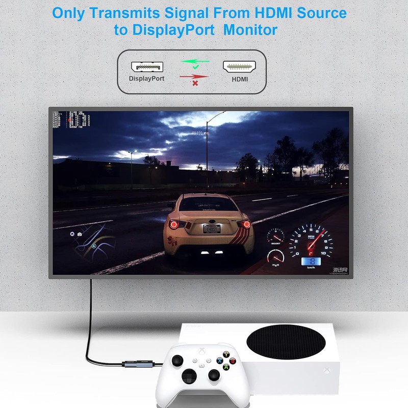 Adaptor unidirectional Benfei, HDMI 2.0b la DisplayPort 1.4a, 4K 60Hz 2K 144Hz 1080P 165Hz, cablu 0.25m, HDCP 1.4 si HDCP 2.3, HDR10, cu conector USB pentru alimentare suplimentara, Gri