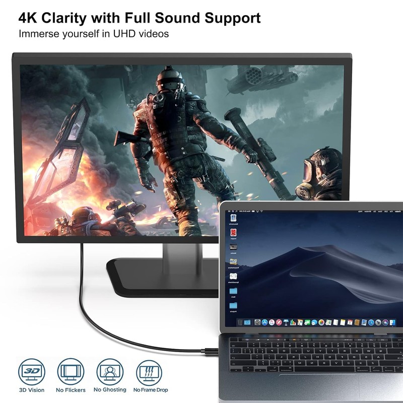 Cablu Benfei USB-C la HDMI cu lungime 0.9m, suporta rezolutie pana la 4K 3840 x 2160 la 30Hz, 32AWG, Negru