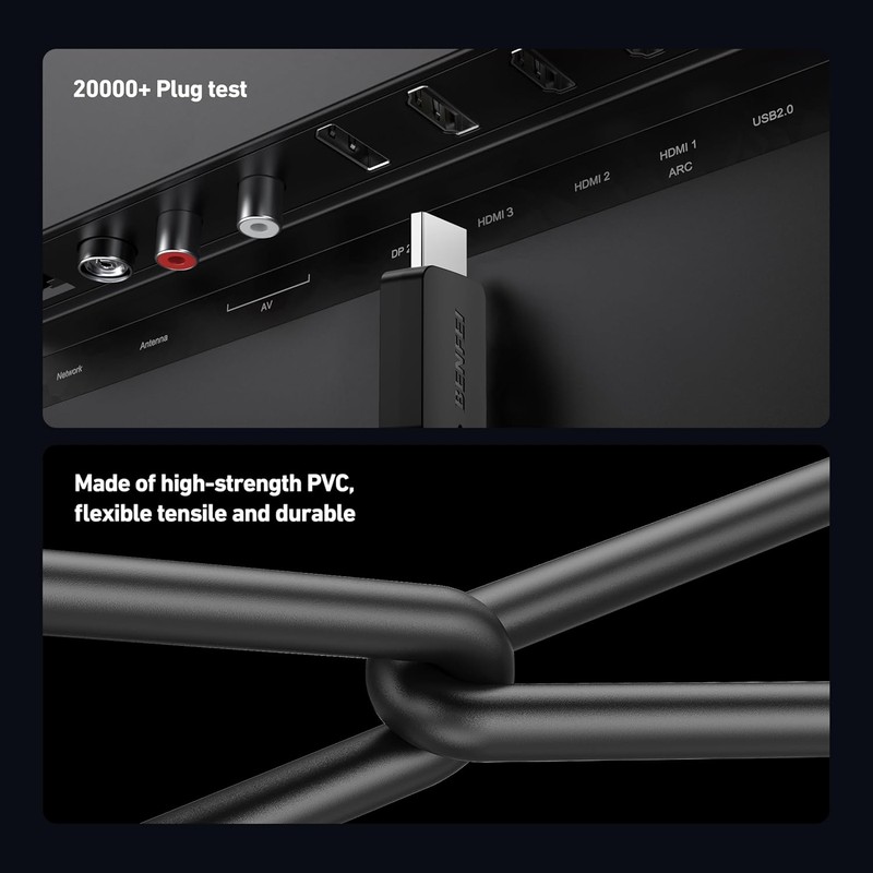 Set 2 cabluri HDMI 8K v.2.1, tata-tata, lungime 1.0 m, Benfei, 8K @ 60Hz, 4K @ 120Hz, latime banda 48Gbps, suport VRR si ALLM, Dynamic HDR, eArc, Negre