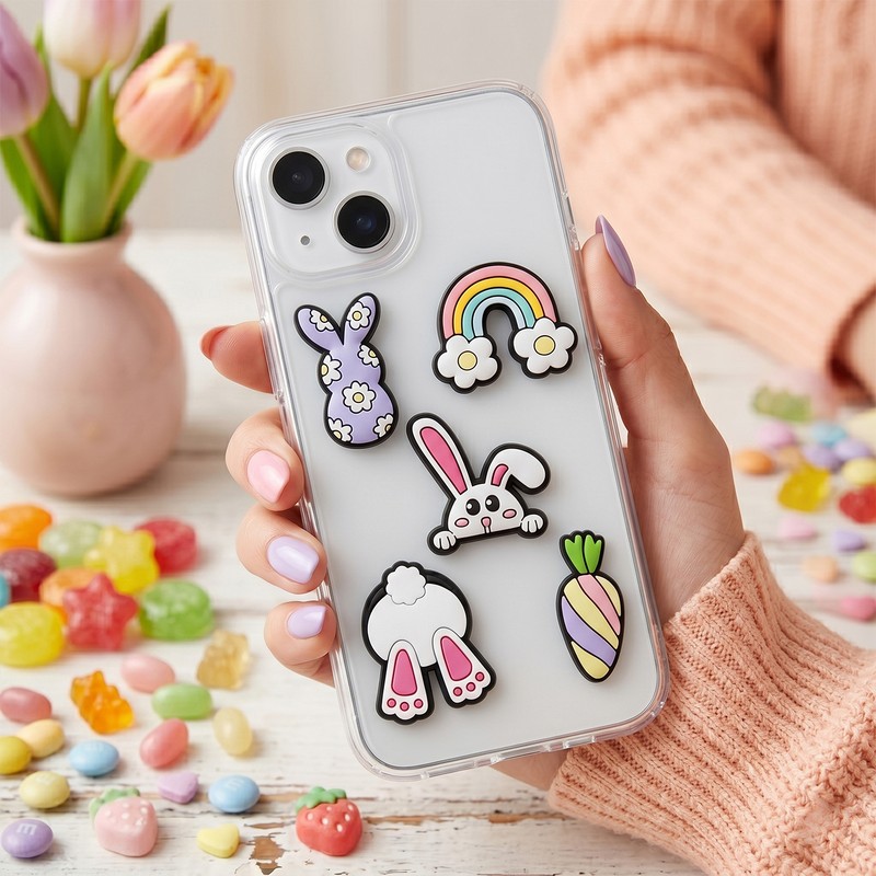 Set 5 huse universala 3D Sticker Bunny 5pcs, Carcasa, PVC, Multicolor