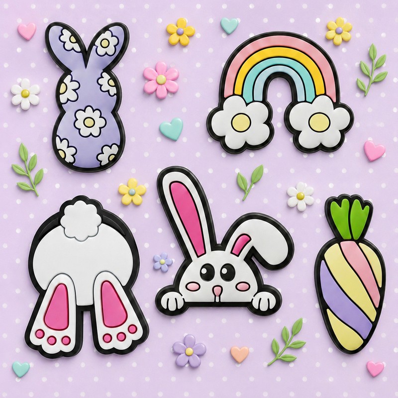 Set 5 huse universala 3D Sticker Bunny 5pcs, Carcasa, PVC, Multicolor