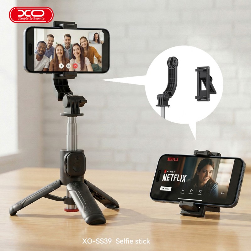 Selfie stick XO Bluetooth v.5.2 tripod SS39 detachable, tija 16.3 - 70 cm, pentru ecrane de la 4.7 la 6.9 inch, Negru