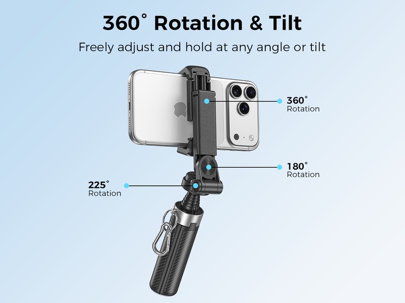 Selfie stick XO Bluetooth tripod SS29, tija 64 cm, rotire 360 °, telecomanda Negru