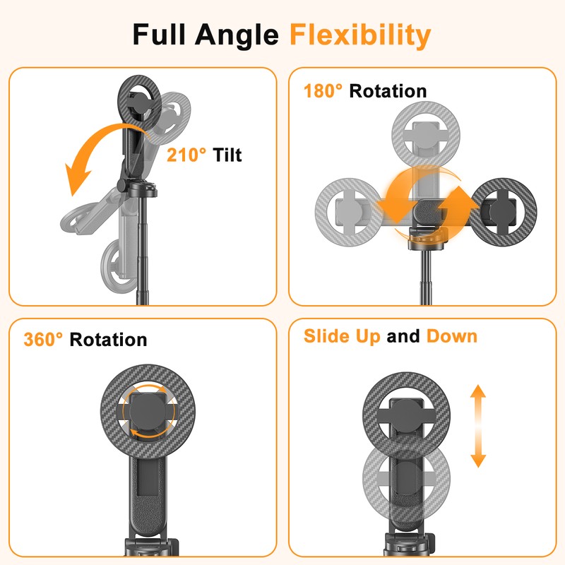 Selfie stick XO Bluetooth tripod SS25 magnetic, compatibil MagSafe, tija 64 cm, grip mode, telecomanda, Negru