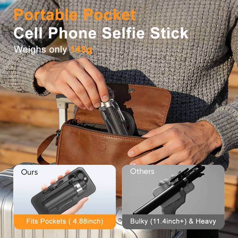 Selfie stick XO Bluetooth tripod SS25 magnetic, compatibil MagSafe, tija 64 cm, grip mode, telecomanda, Negru