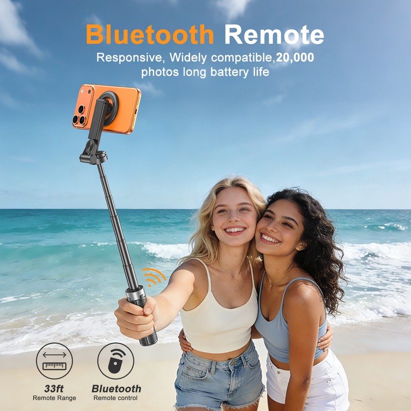Selfie stick XO Bluetooth tripod SS25 magnetic, compatibil MagSafe, tija 64 cm, grip mode, telecomanda, Negru