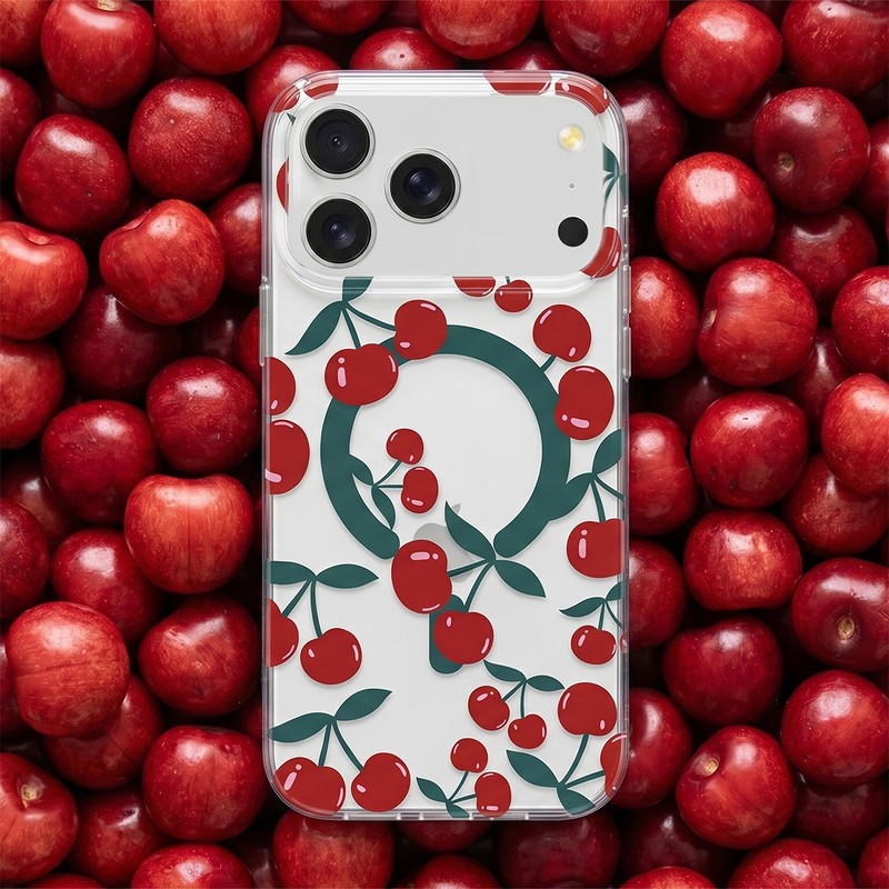 Husa Cherry Mag pentru Samsung Galaxy S26, Carcasa magnetica, decupaj mare pentru camera foto, TPU (poliuretan termoplastic), PC, Transparent