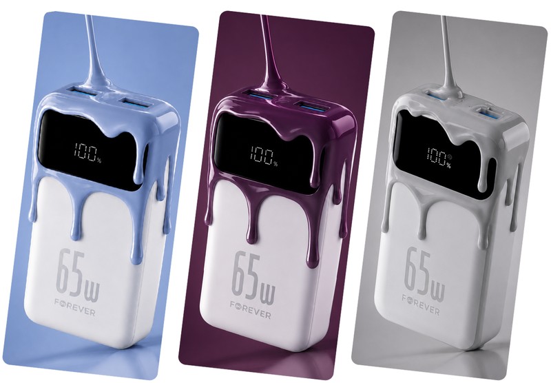 Power bank Forever Vibe-TB65 PD QC 65W 20000 mAh, USB-C, USB-A, Li-ion, Argintiu