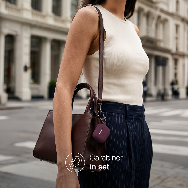 Husa casti Etteri pentru AirPods Pro 3 dark cherry, carabinier pentru prindere, incarcare wireless, silicon, grosime 2 mm, Visiniu