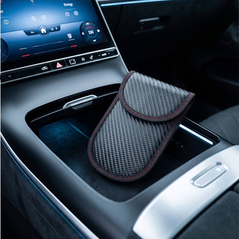 Carcasa anti-furt pentru chei si carduri, protectie RFID, cu ecranare Faraday, fixare velcro, Negru