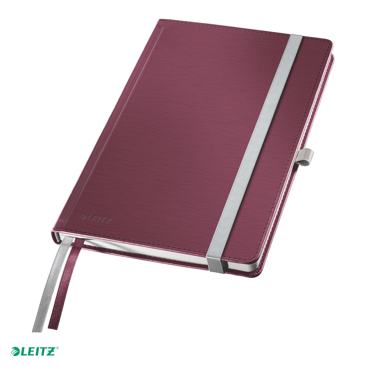 Liniatura Dictando (Linii) A5 - Caiet birou A5 dictando grena coperta carton Leitz Style, carton 96 g/mp, 80 file, 8 file perforate