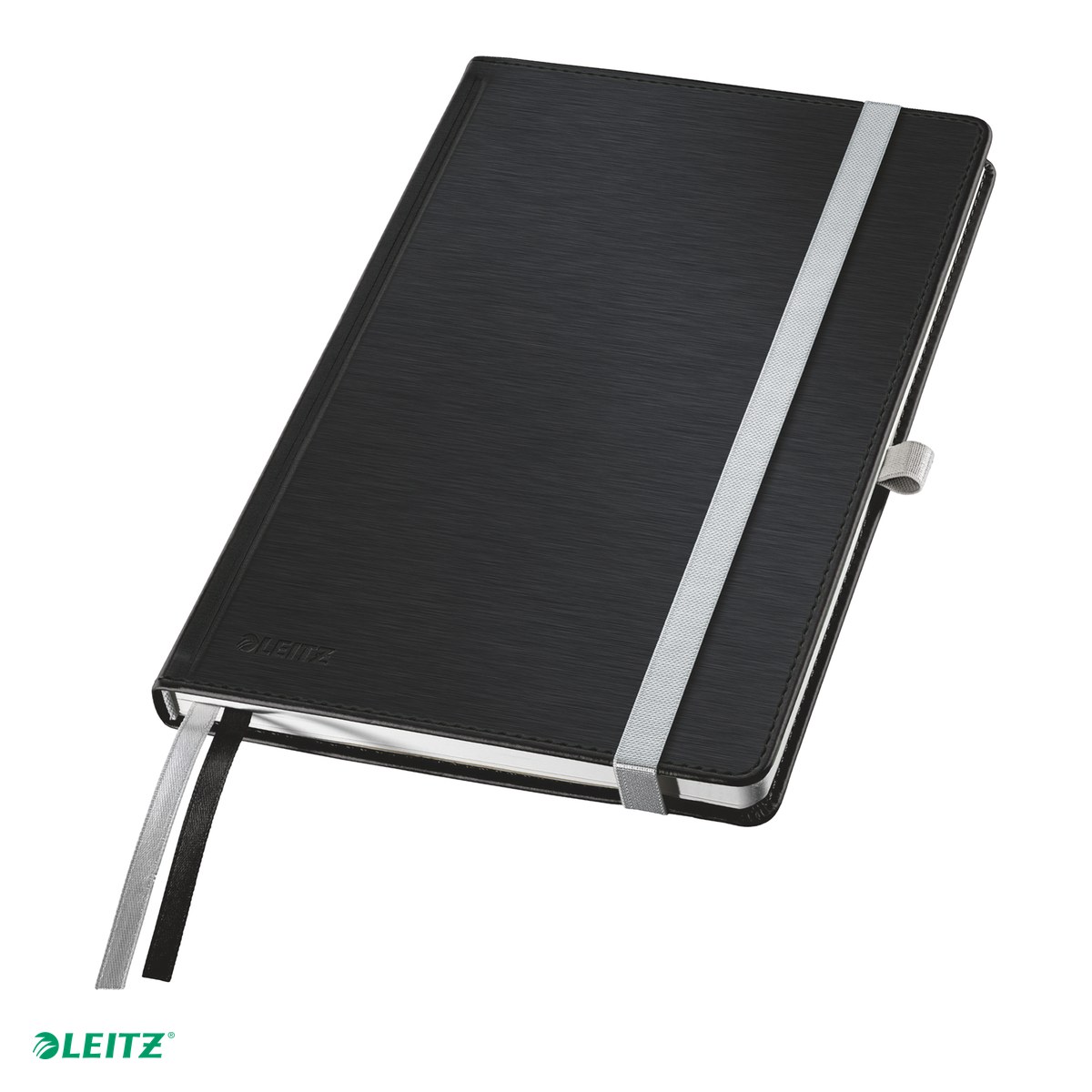 Liniatura Dictando (Linii) A5 - Caiet birou A5 dictando satin coperta carton Leitz Style, carton 96 g/mp, 80 file, 8 file perforate, negru