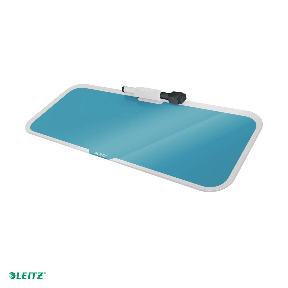 Table albe - Tabla Leitz Cosy, sticla, pentru birou, albastru Celest