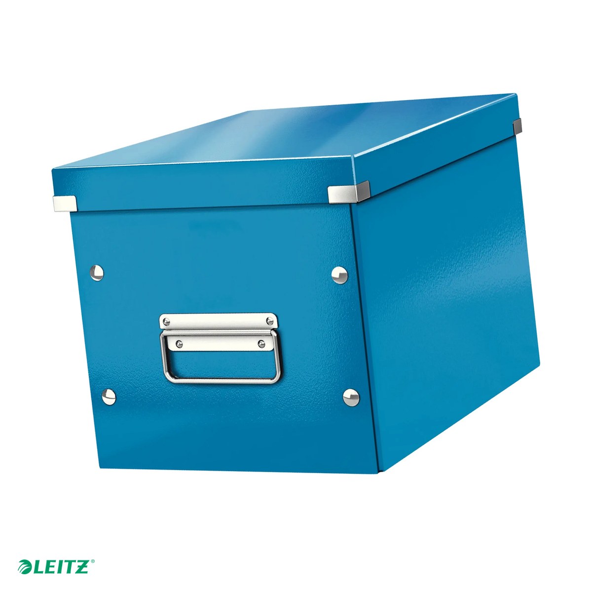 Organizare si arhivare - Cutie depozitare Leitz WOW Click & Store, carton laminat, pliabila, cu capac si maner, 26x24x26 cm, pentru transport, albastru