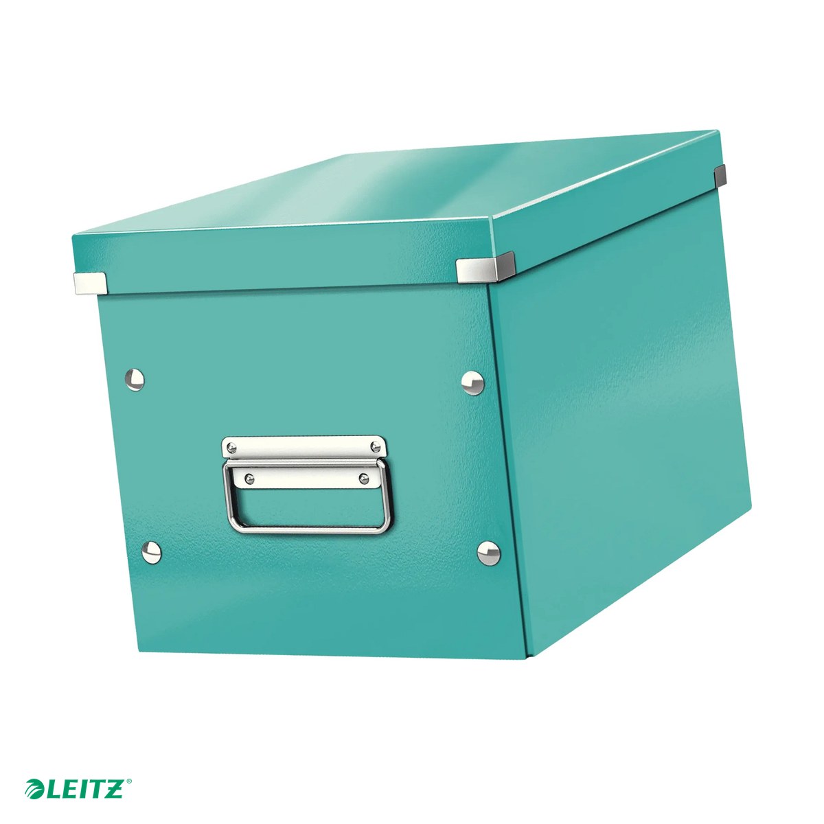 Organizare si arhivare - Cutie depozitare Leitz WOW Click & Store, carton laminat, pliabila, cu capac si maner, 26x24x26 cm, pentru transport, turcoaz