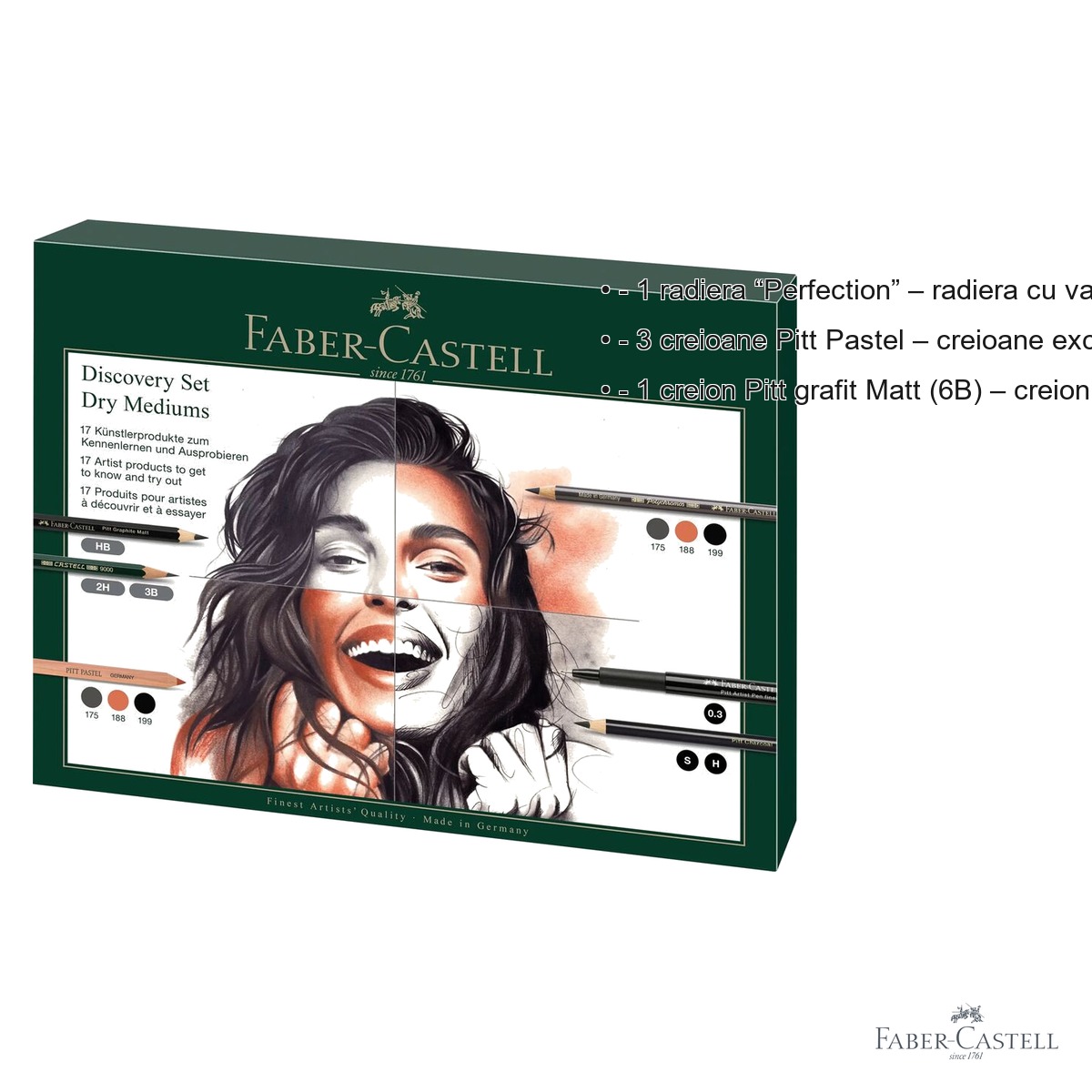 Set arta Discovery desen uscat Faber-Castell, 17 piese, creioane grafit carbune pastel, pentru artisti incepatori si avansati [2]