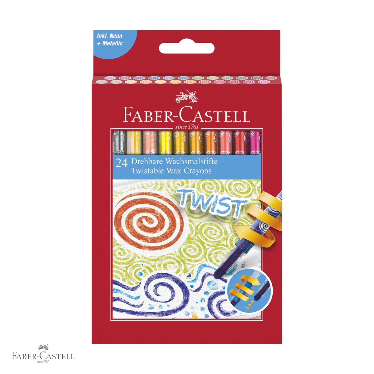 Creioane cerate - Set 24 creioane cerate retractabile Faber-Castell, culori intense, fara ascutire, pentru copii