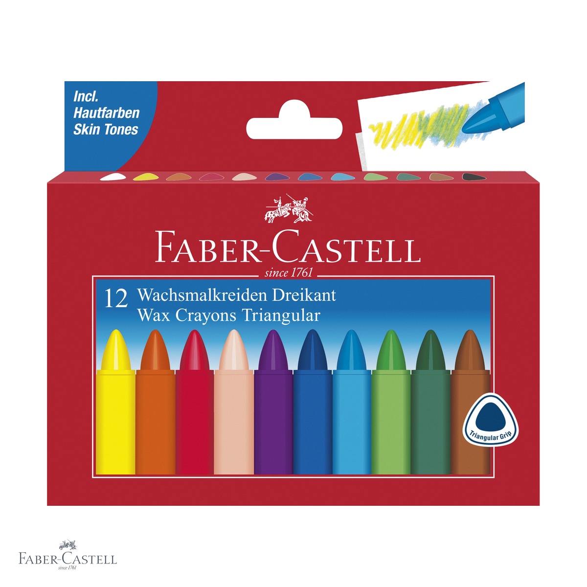 Creioane cerate - Set 12 creioane cerate triunghiulare Faber-Castell, forma ergonomica, rezistente la apa, pentru copii