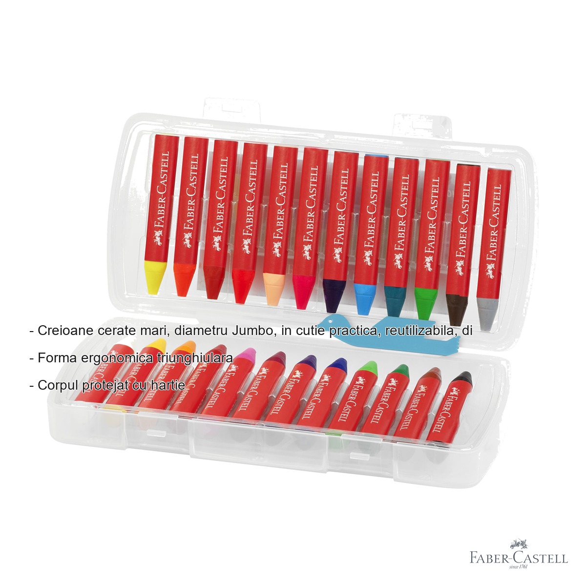 Set 24 creioane cerate Jumbo Faber-Castell, forma triunghiulara ergonomica, pentru copii [1]