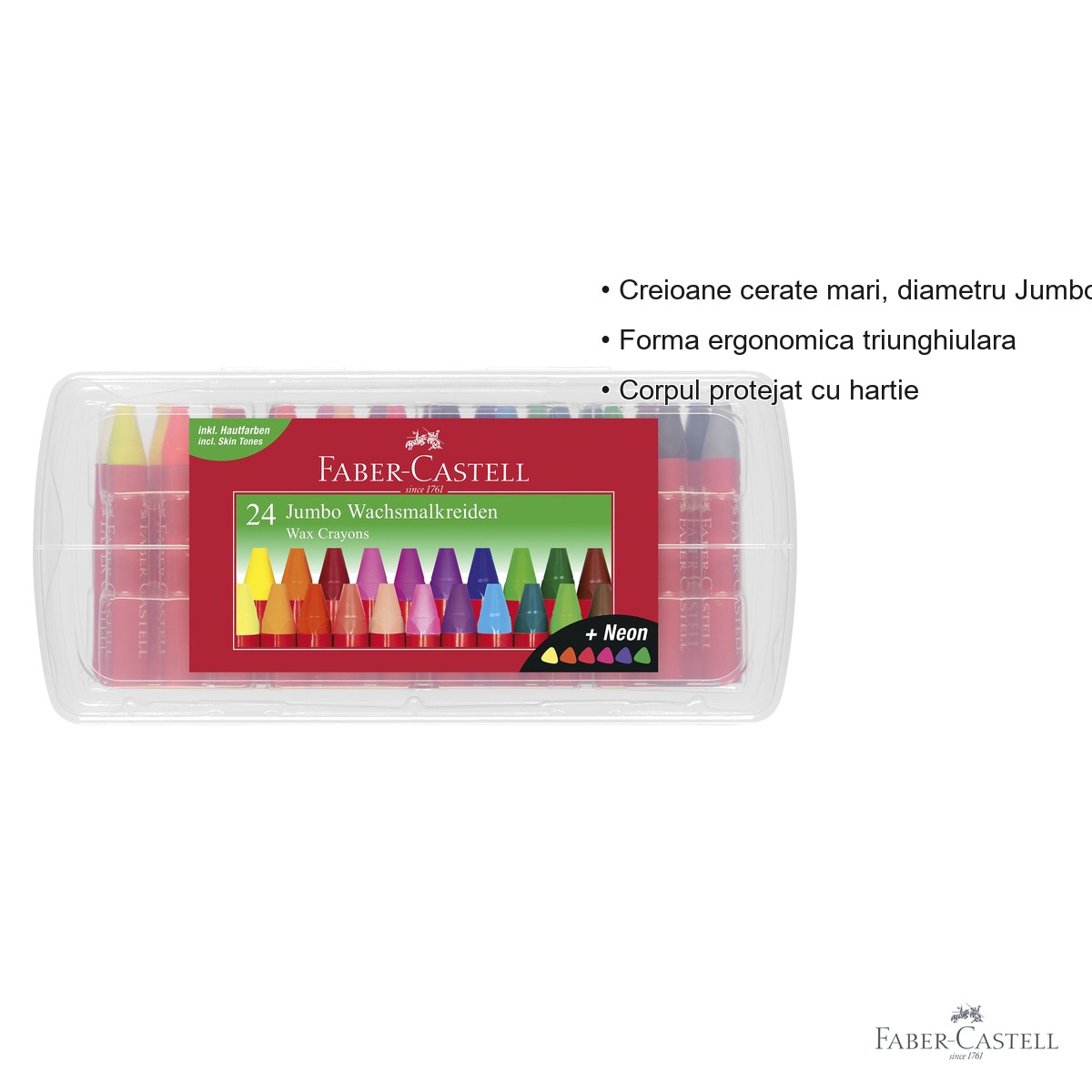 Set 24 creioane cerate Jumbo Faber-Castell, forma triunghiulara ergonomica, pentru copii [2]