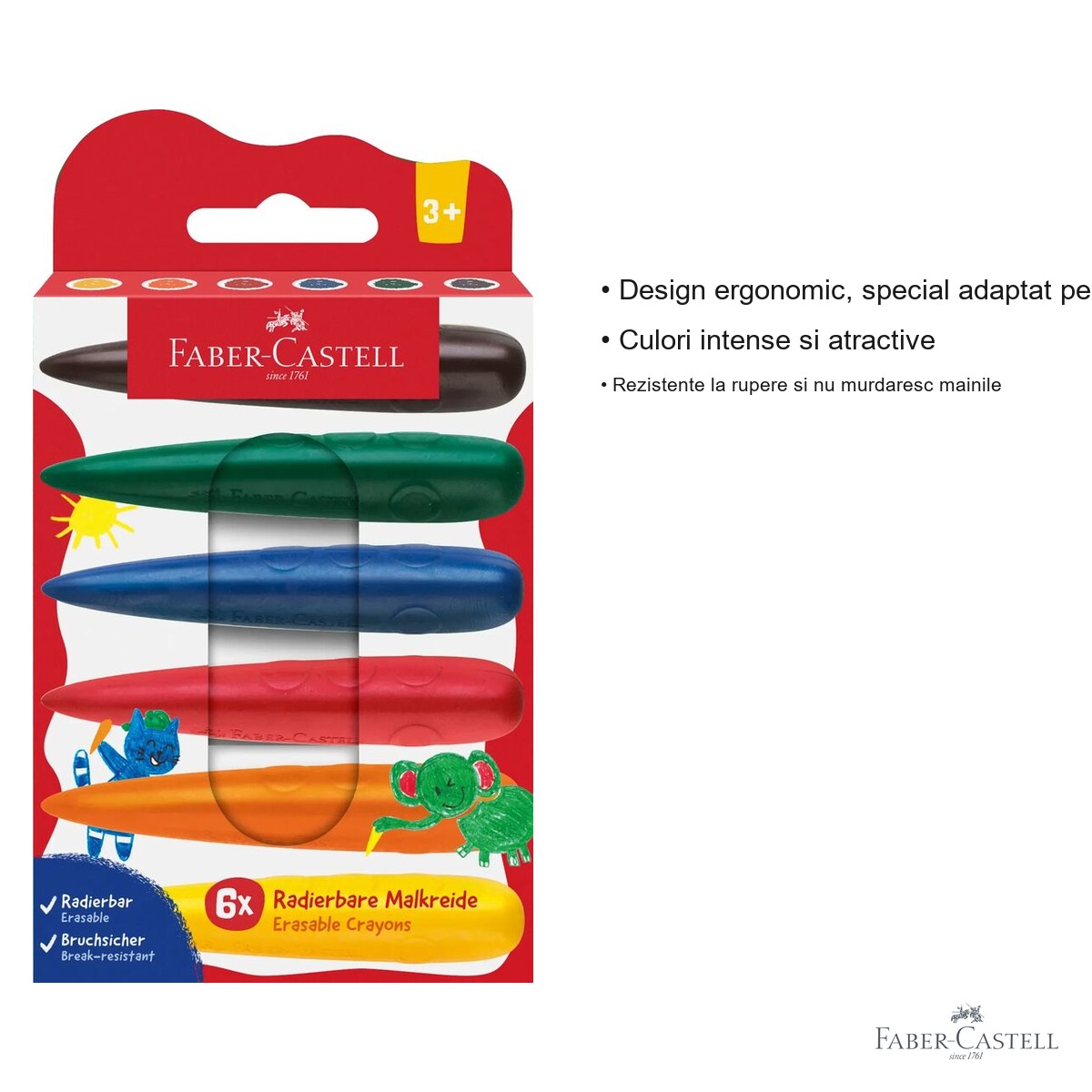Set 6 creioane cerate model degete Faber-Castell, design ergonomic, pentru copii mici [2]