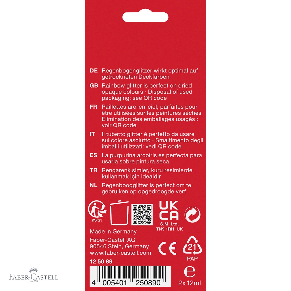 Set sclipici curcubeu Faber-Castell Glitter Rainbow, 2 tuburi x 12 ml, pentru pictura si activitati creative [3]