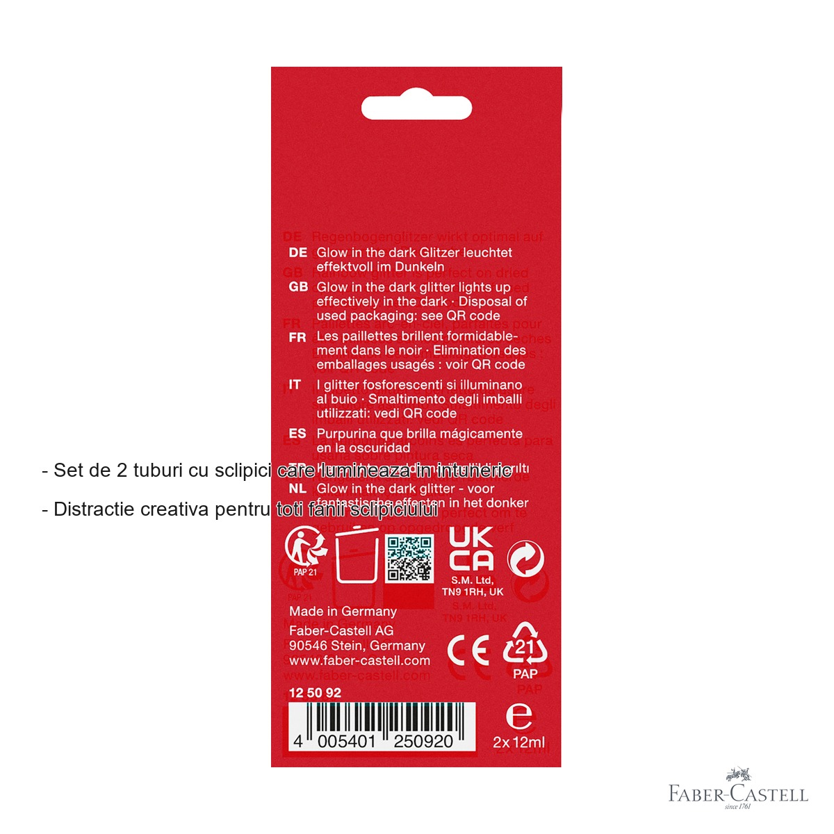 Set sclipici fosforescent Faber-Castell, 2 tuburi x 12 ml, efect stralucitor in intuneric [1]