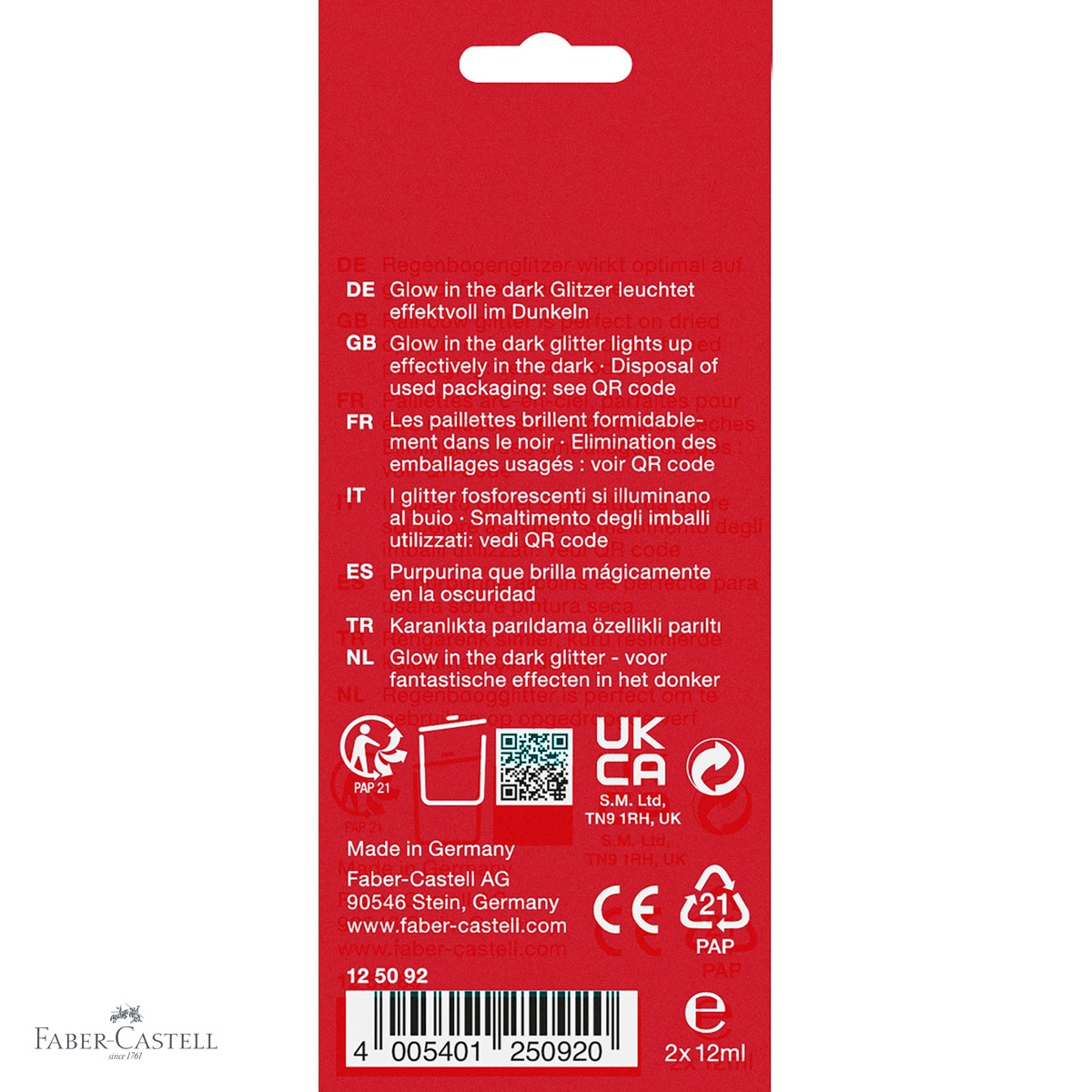 Set sclipici fosforescent Faber-Castell, 2 tuburi x 12 ml, efect stralucitor in intuneric [3]