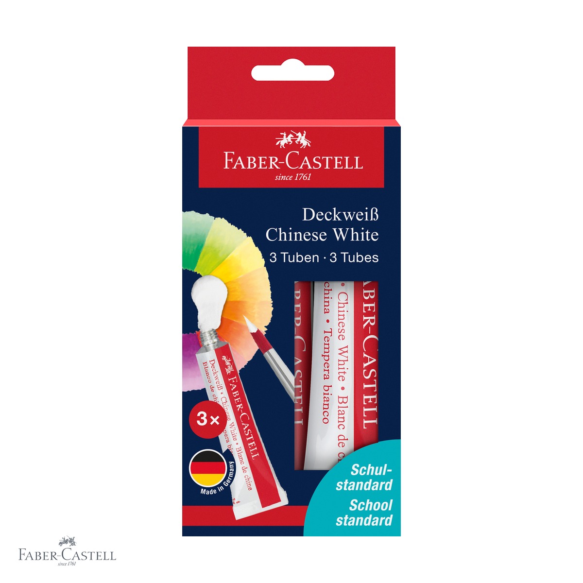 Tempera - Set 3 tuburi tempera alba Faber-Castell, 7,5 ml, pigment opac, pentru desen si amestec culori