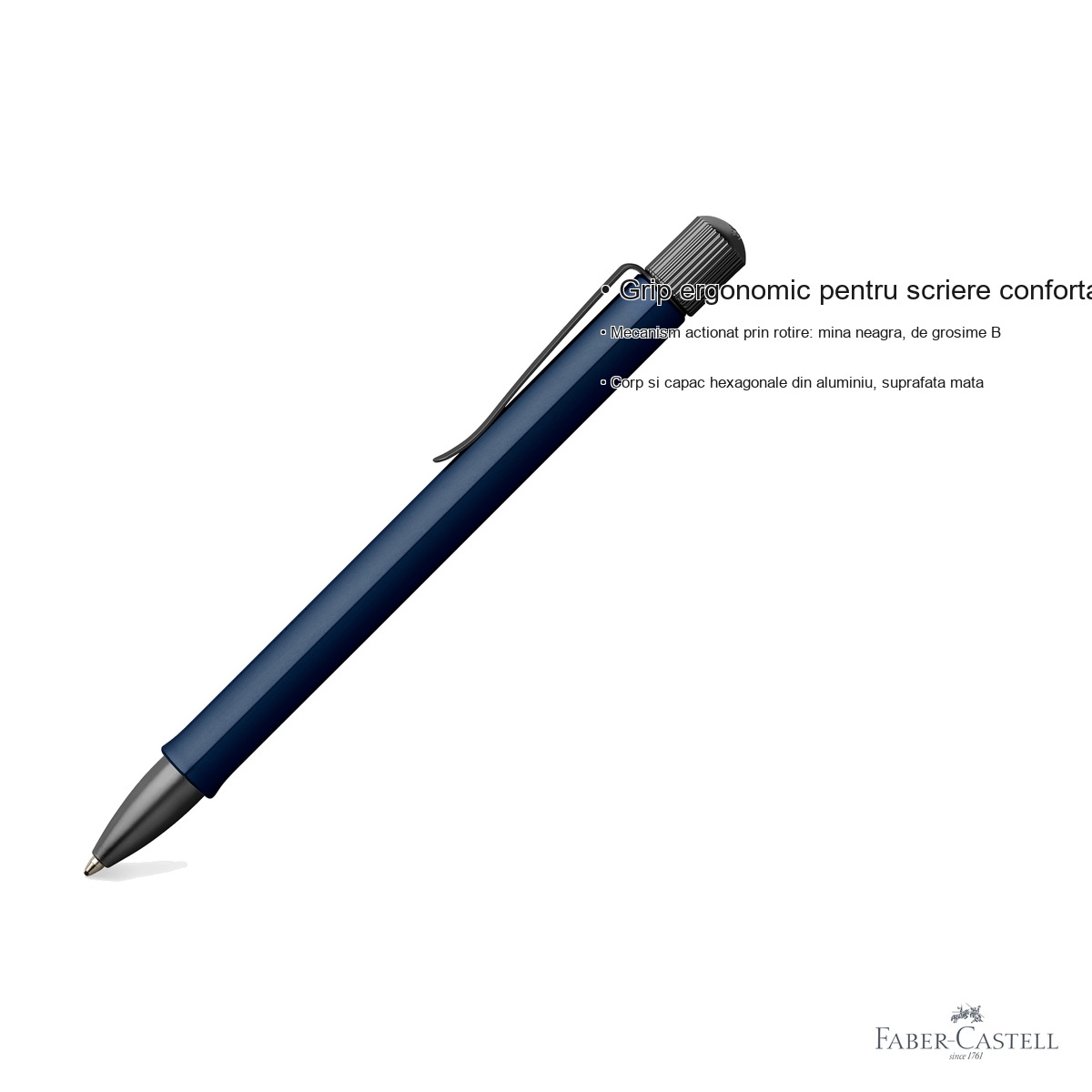 Pix premium Faber-Castell Hexo, corp hexagonal din aluminiu mat, mecanism prin rotire, pentru scriere confortabila [2]