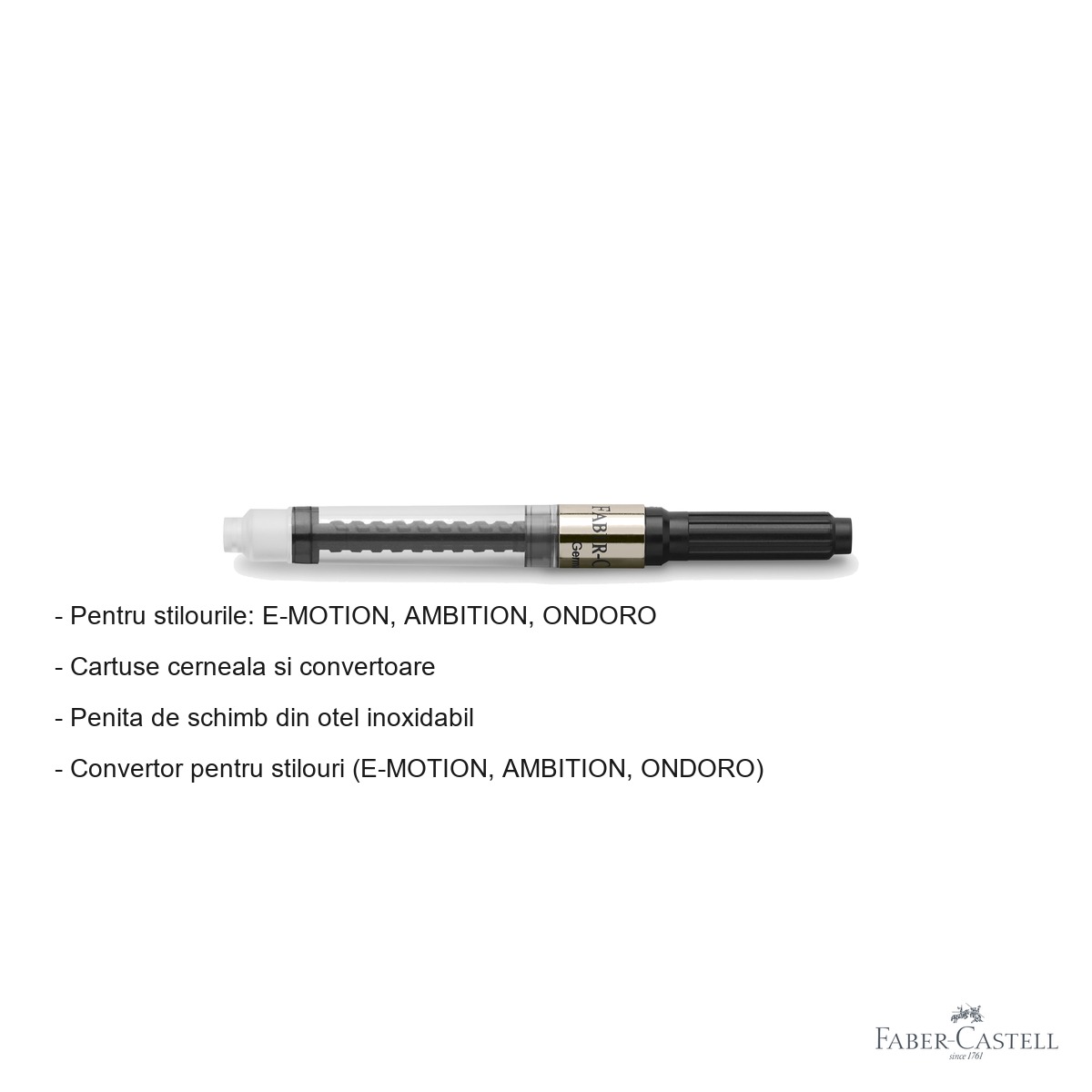 Convertor pentru stilou Faber-Castell, compatibil E-Motion, Ambition, Ondoro, accesoriu de reincarcare cerneala [1]