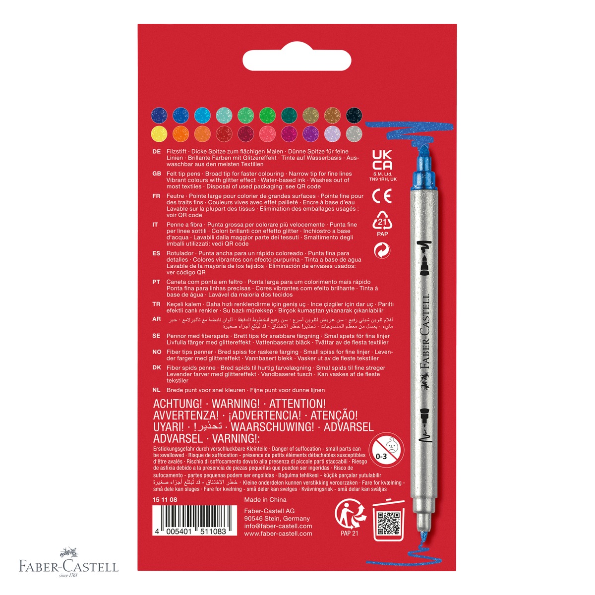 Set 20 carioci cu 2 capete Faber-Castell, efect glitter, cerneala pe baza de apa, pentru copii [3]