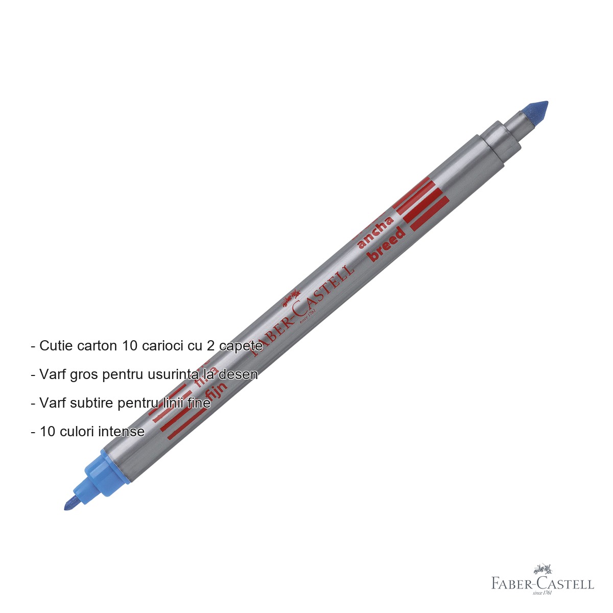 Set 10 carioci cu 2 capete Faber-Castell, varf gros si subtire, culori intense pentru copii [1]