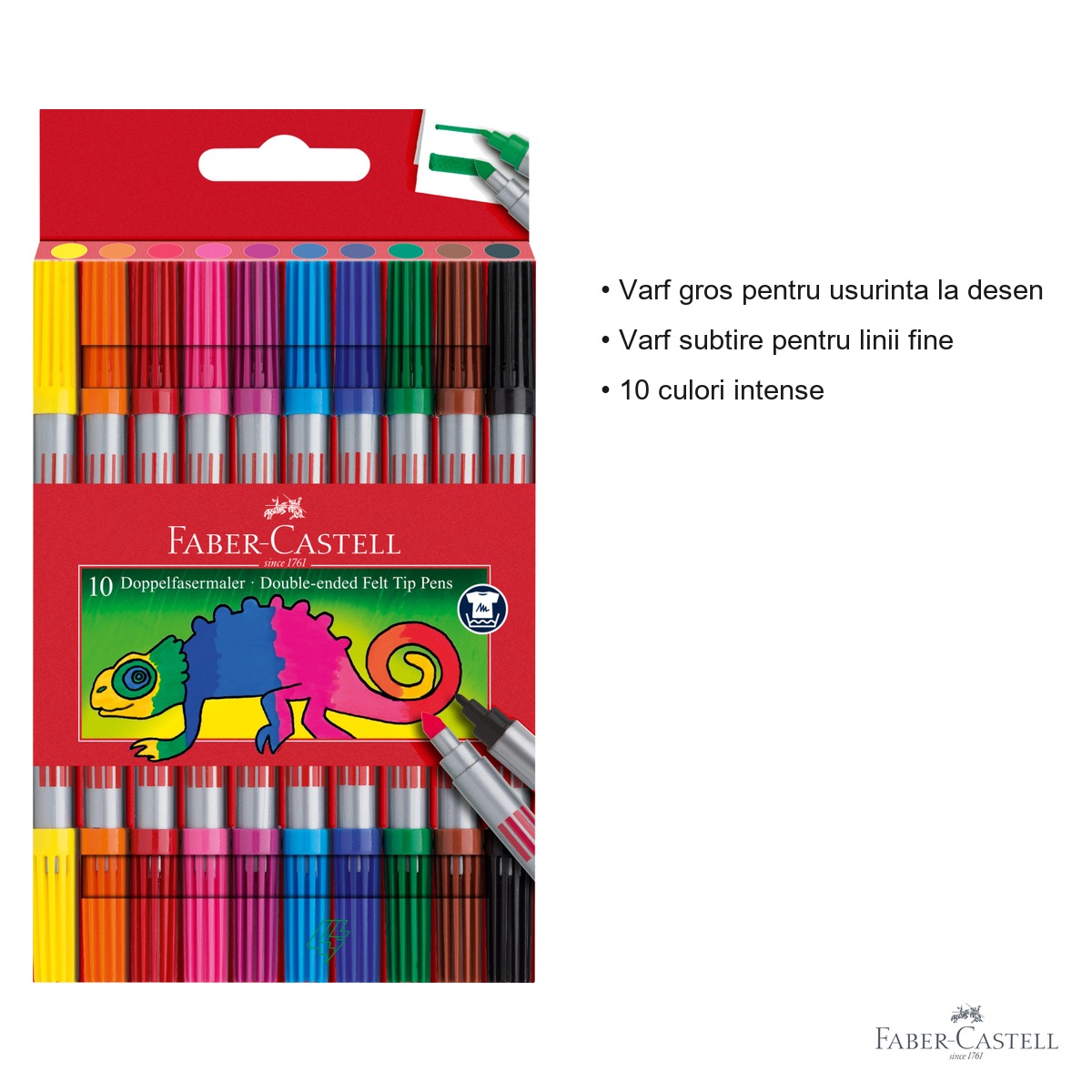 Set 10 carioci cu 2 capete Faber-Castell, varf gros si subtire, culori intense pentru copii [2]